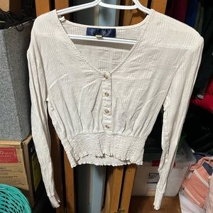 Pretty Lacey Floral V- Neck Long Sleeve Dress Top- Size S- White